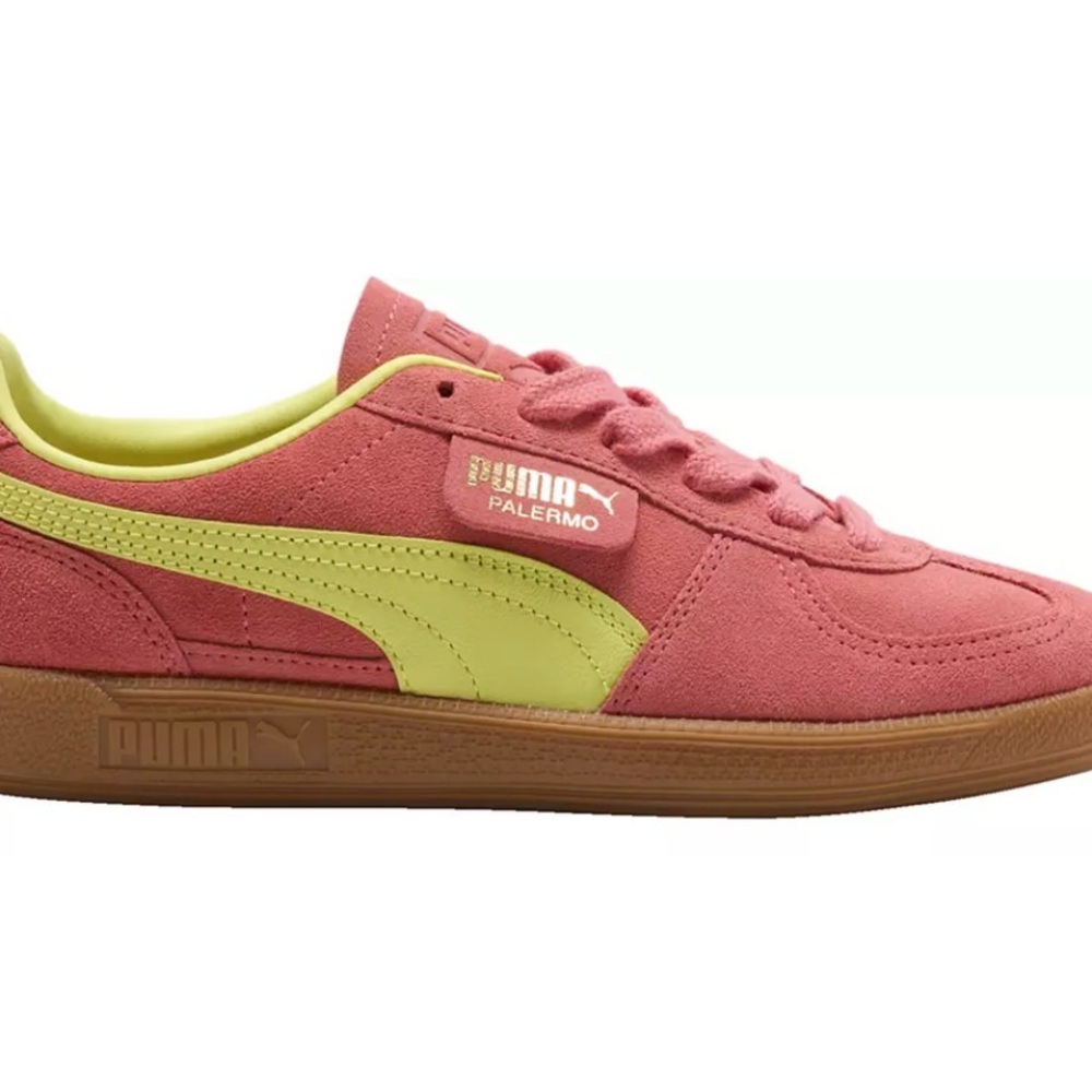 Puma Palermo Suede Sneaker in Coral & Lime-worn once